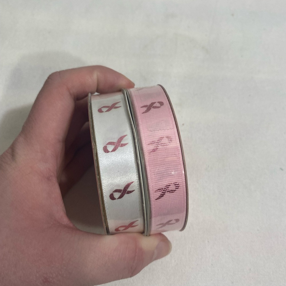 Lot Of 2 Off ray Pink Ribbon Breast Cancer Awareness Ribbon 5/8”